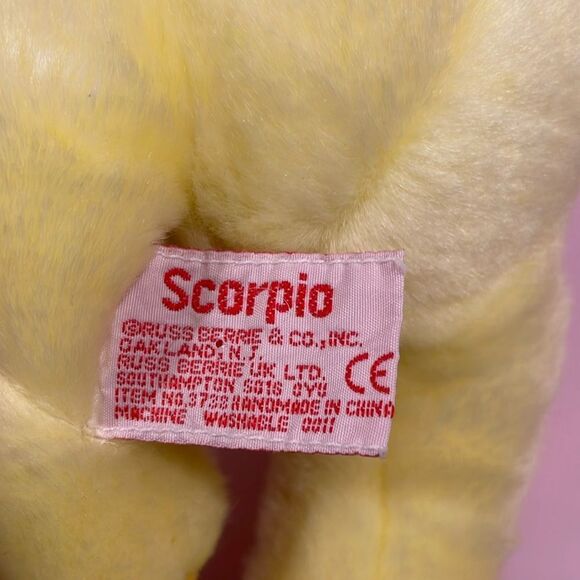 Russ Berrie Bear Yellow Teddy Bear Scorpio Horoscope Bear 10.5” long Good Used… - Picture 7 of 8